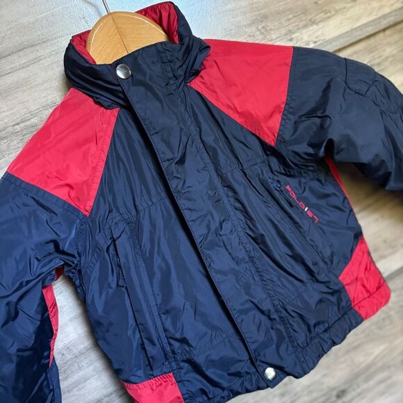 Polo by Ralph Lauren Red & Navy Blue Zip Front Jacket Optional Hood toddler 3T - Picture 7 of 15